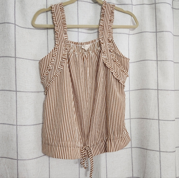 Hem & Thread Tops - Hem and Thread Striped Ruffled Tank Top